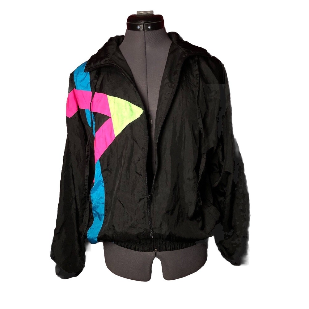 Vintage 80s 90s Track Jacket NEON Bovattini‎ Multicolor Color Block Zip-up M